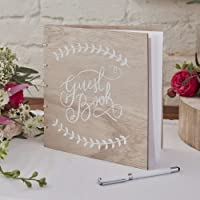 ginger ray with White Script Font Libro de visitas de Madera para Boda con Texto en Blanco- Beige- 32 Page
